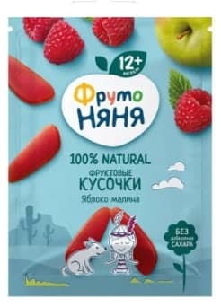 ФрутоНяня Фруктовые кусочки из яблок и малины, 15 г