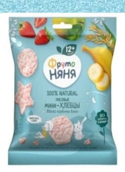 ФрутоНяня Мини-хлебцы рисовые с яблоком, клубникой, бананом
