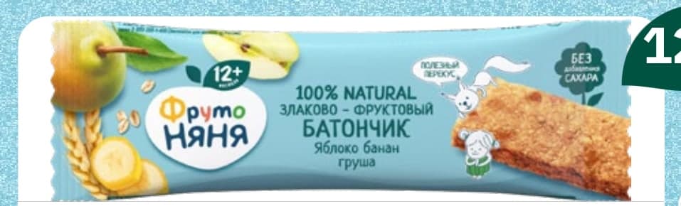 ФрутоНяня Злаково-фруктовый батончик из яблок, бананов и груш