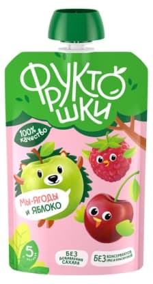 Пюре фруктовое Фруктошки яблоко, черешня, малина и красная смородина "красный микс"