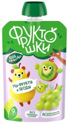 Пюре фруктовое Фруктошки яблоко, груша, винограда и киви "зеленый микс"